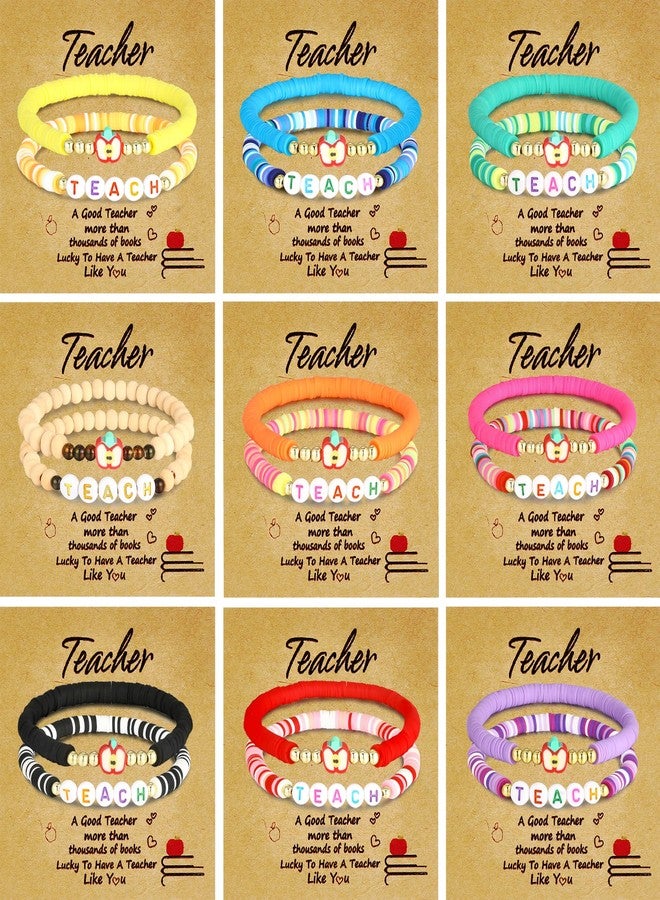 MEDOJO 18 Pcs Teacher Bracelet for Women Men Teacher Appreciation Present Color Elastic Clay Bracelet - Image 1